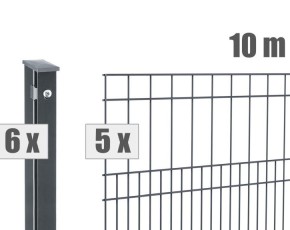 Deutsche Zauntechnik Doppelstabmattenzaun Komplettset MILO - Metallzaun / Vorgartenzaun - anthrazit - 10 x 1,0 m