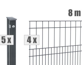 Deutsche Zauntechnik Doppelstabmattenzaun Komplettset MILO - Metallzaun / Vorgartenzaun - anthrazit - 8 x 0,8 m