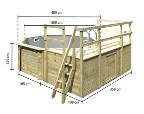 Karibu Holzpool Achteck 1D inkl. Terrasse & 2 kleinen Sonnenterrassen - graue Folie