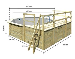 Karibu Holzpool Achteck 2D inkl. Terrasse & 2 kleinen Sonnenterrassen - graue Folie