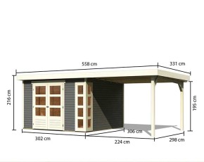 Karibu Holz-Gartenhaus Kerko 6 + 2,4m Anbaudach - 19mm Elementhaus - Flachdach - terragrau