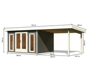 Karibu Holz-Gartenhaus Radeburg 2 + 3,3m Anbaudach - 38mm Elementhaus - Pultdach - terragrau