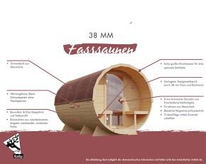 SPARSET Karibu Fasssauna 2 + Terrasse + Dachschindeln dunkelrot - 38mm Saunafass - Tonnendach - natur