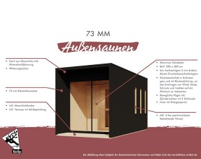 Karibu Gartensauna Miramar + Vorraum + 9kW Saunaofen + externe Steuerung - 73mm Saunahaus - Flachdach - schwarz