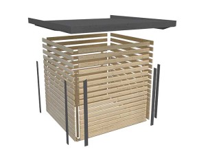 Karibu Hybrid-Gartenhaus Jupiter 2 B + 2,4m Anbaudach - 19mm Elementhaus - Geräteschuppen - Pultdach - terragrau/weiß