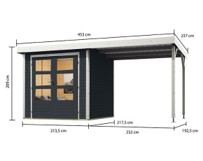 Karibu Hybrid-Gartenhaus Jupiter C + 2,4m Anbaudach - 19mm Elementhaus - Geräteschuppen - Flachdach - anthrazit/weiß