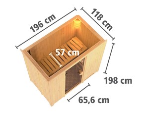 Karibu Innensauna Variado + 9kW Bio-Kombiofen + externe Steuerung - 68mm Systemsauna - Energiespartür