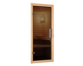 Karibu Innensauna Anja + Dachkranz + 9kW Saunaofen + integrierte Steuerung - 38mm Blockbohlensauna - Ganzglastür graphit