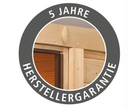 Karibu Innensauna Anja + Dachkranz + 9kW Bio-Kombiofen + externe Steuerung Easy bio - 38mm Blockbohlensauna - Ganzglastür graphit