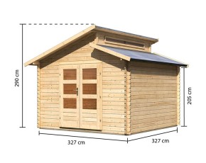 Karibu Holz-Gartenhaus Värmland 1 - 28mm Blockbohlenhaus - Stufendach - natur
