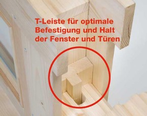 Finnhaus Wolff Holz Ferienhaus Tirol 92 + Seitendach links - 92mm Blockbohlenhaus - 3-Raum Gartenhaus - Satteldach - natur