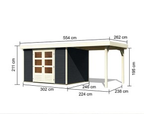 Karibu Holz-Gartenhaus Askola 5 + 2,4m Anbaudach - 19mm Elementhaus - Flachdach - anthrazit