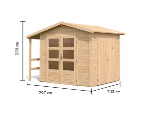 Karibu Holz-Gartenhaus Multi + Schrank + Anbaudach- 28mm Elementhaus - Satteldach - natur