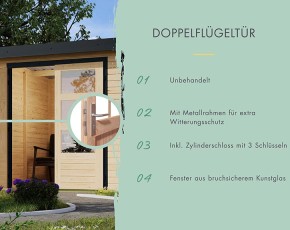 Karibu Hybrid-Gartenhaus Pluto A + 3m Anbaudach - 28mm Elementhaus -  Gartenhaus Lounge - Flachdach - natur/anthrazit