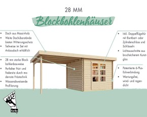 Karibu Holz-Gartenhaus Süden 6 - 28mm Blockbohlenhaus - Satteldach - natur