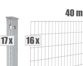 Deutsche Zauntechnik Doppelstabmattenzaun Komplettset MORITZ - Metallzaun / Vorgartenzaun - silber - 40 x 1 m