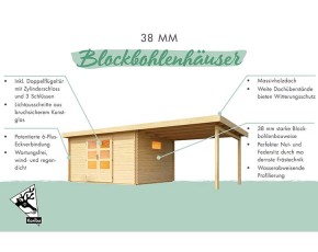 Karibu Holz-Gartenhaus Felsenau 3 - 38mm Blockbohlenhaus - Satteldach - natur