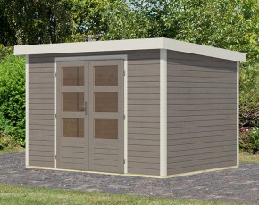 Karibu Hybrid-Gartenhaus Jupiter 4 D - 19mm Elementhaus - Geräteschuppen - Pultdach - wassergrau/weiß