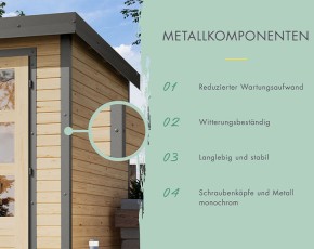 Karibu Hybrid-Gartenhaus Jupiter 3,5 B + 2,4m Anbaudach - 19mm Elementhaus - Geräteschuppen - Pultdach - terragrau/grau