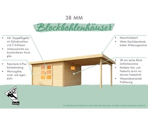 Karibu Holz-Gartenhaus Trittau 4 - 38mm Blockbohlenhaus - Pultdach - natur