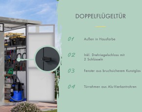 Karibu Metall-Gartenhaus Østen 4 + 2,25 Anbaudach - Elementhaus - Geräteschuppen - Pultdach - grau