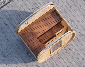 Finnhaus Wolff Fasssauna Cees 2116 + schwarze Dachschindeln - 42mm Gartensauna - natur