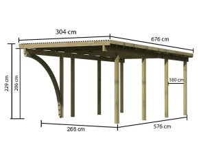 Karibu Einzelcarport Eco 2B + Einfahrtsbogen - Holz-Carport - 9cm Pfosten - Flachdach