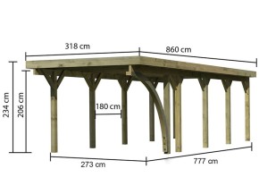 Karibu Einzelcarport Classic 3B + Einfahrtsbogen - Holz-Carport - 11,5cm Pfosten - PVC-Dach