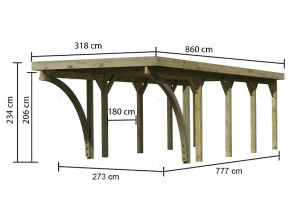 Karibu Einzelcarport Classic 3C + 2 Einfahrtsbögen - Holz-Carport - 11,5cm Pfosten - PVC-Dach