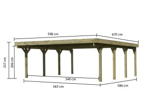 Karibu Doppelcarport Classic 2A - Holz-Carport - 11,5cm Pfosten - PVC-Flachdach