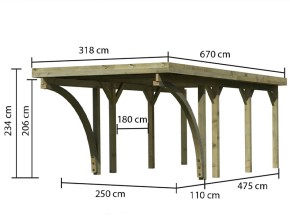 Karibu Einzelcarport Classic 2C + 2 Einfahrtsbögen - Holz-Carport - 11,5cm Pfosten - Stahl-Dach