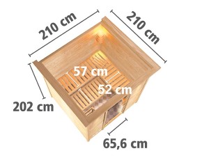 Karibu Innensauna Rodin + Dachkranz + 9kW Bio-Kombiofen + externe Steuerung Easy bio - 68mm Elementsauna - Ganzglastür bronziert