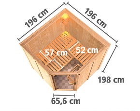 Karibu Innensauna Jarin + 9kW Saunaofen + integrierte Steuerung - 68mm Elementsauna - Ganzglastür bronziert - Ecksauna