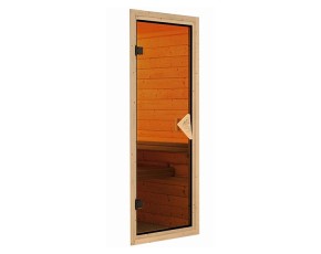 Karibu Innensauna Fiona 3 + Fenster + Dachkranz + 9kW Saunaofen + integrierte Steuerung - 68mm Elementsauna - Ganzglastür bronziert - Ecksauna
