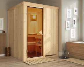 Karibu Innensauna Minja + 3,6kW Plug&Play Bio-Kombiofen + externe Steuerung Easy Bio - 68mm Elementsauna - Ganzglastür bronziert - 230V Sauna