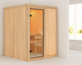 Karibu Innensauna Minja + 3,6kW Plug&Play Bio-Kombiofen + externe Steuerung Easy Bio - 68mm Elementsauna - Ganzglastür bronziert - 230V Sauna