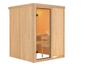 Karibu Innensauna Minja + 3,6kW Plug&Play Bio-Kombiofen + externe Steuerung Easy Bio - 68mm Elementsauna - Ganzglastür bronziert - 230V Sauna