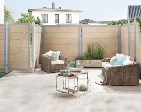 TraumGarten Sichtschutzzaun DESIGN WPC ALU Sand/Silber Rechteck - WPC-Zaun - 180 x 180 cm