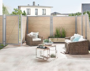 TraumGarten Sichtschutzzaun DESIGN WPC ALU Sand Rechteck - WPC-Zaun - 180 x 180 cm