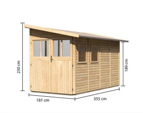 Karibu Holz-Gartenhaus Wandlitz 4 - 19mm Elementhaus - Anlehngartenhaus - Geräteschuppen - Pultdach - natur