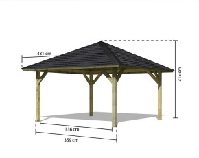 Karibu Gartenpavillon Holm 1 + Dachschindeln Rechteck Schwarz - Holz - 4-Eck-Pavillon