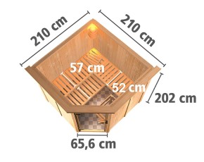 Karibu Innensauna Jarin + Dachkranz - 68mm Elementsauna - Energiespartür - Ecksauna