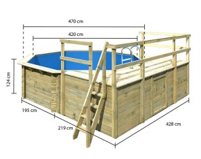 Karibu Holzpool Achteck 2D inkl. Terrasse & 2 kleinen Sonnenterrassen - blaue Folie