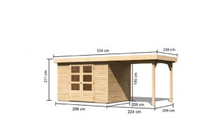 Karibu Holz-Gartenhaus Askola 4 + 2,4m Anbaudach - 19mm Elementhaus - Flachdach - natur