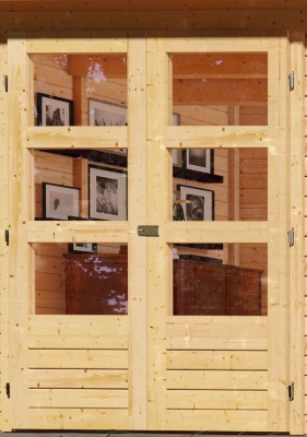 Karibu Holz-Gartenhaus Askola 4 + 2,4m Anbaudach - 19mm Elementhaus - Flachdach - natur