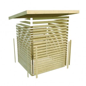 Karibu Holz-Gartenhaus Askola 4 + 2,4m Anbaudach - 19mm Elementhaus - Flachdach - natur