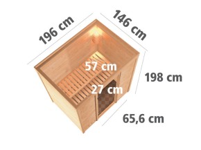 Karibu Innensauna Sonja - 38mm Blockbohlensauna - Ganzglastür bronziert