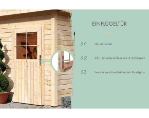 Karibu Holz-Gartenhaus Neuruppin 3 + 3,2m Anbaudach + Seiten + Rückwand - 28mm Elementhaus - Gartenhaus Lounge - Flachdach - natur