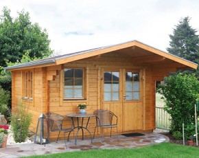 Finnhaus Wolff Holz-Gartenhaus Nova 4536 70 XL + Vordach - 70mm Blockbohlenhaus - Satteldach - natur