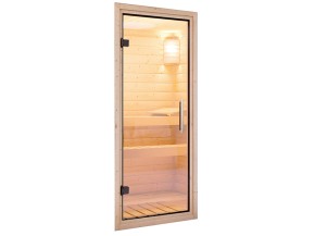 Karibu Innensauna Sonja + Dachkranz - 38mm Blockbohlensauna - Ganzglastür klar